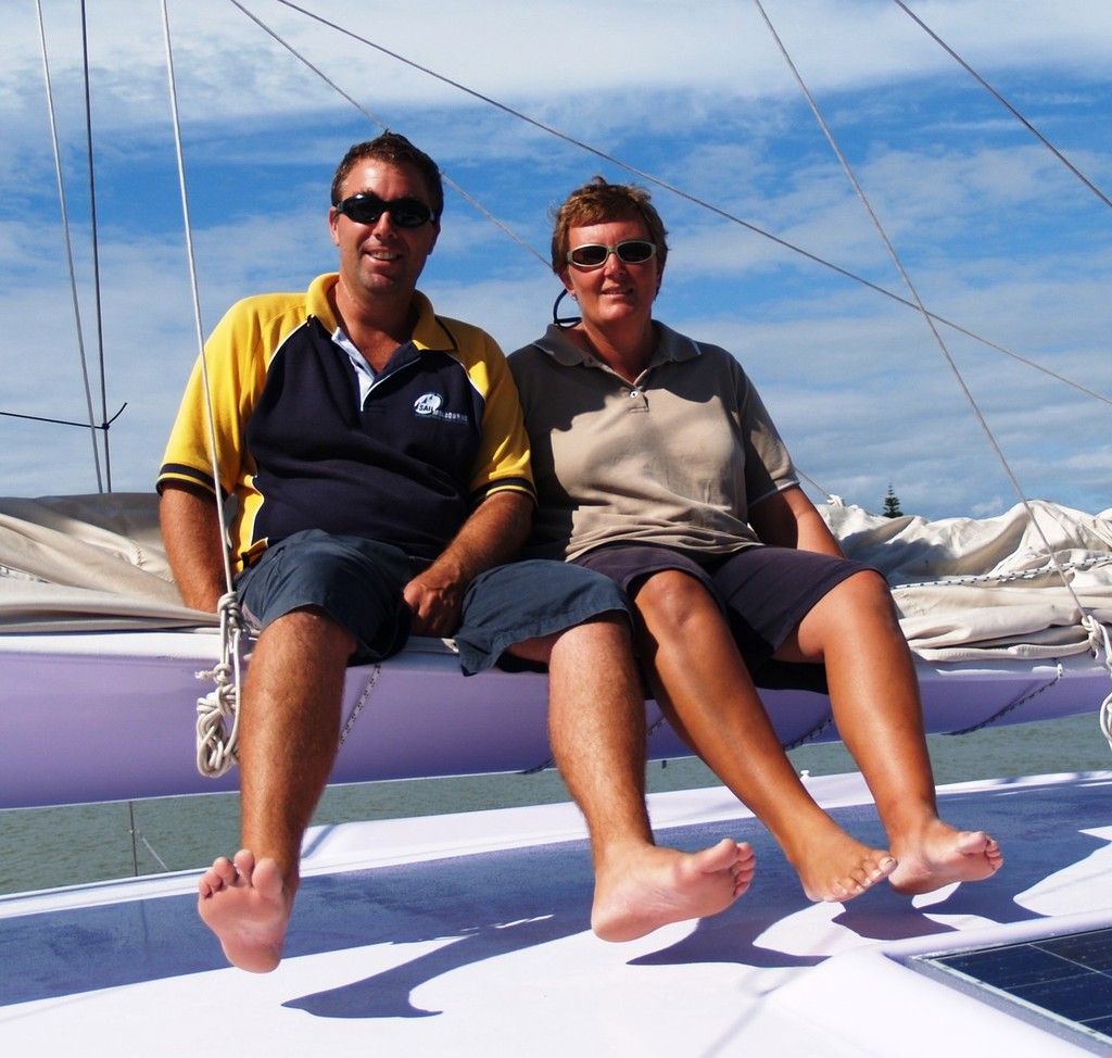  Bruce and Suzanne Arms aboard Big Wave Rider. © Lindsay Wright